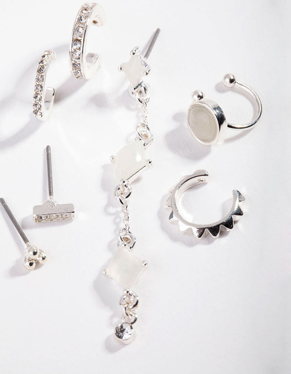 Silver Triangle Jade Ear Stack