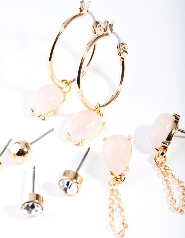 Gold Neutral Rose Quartz Ear Stack