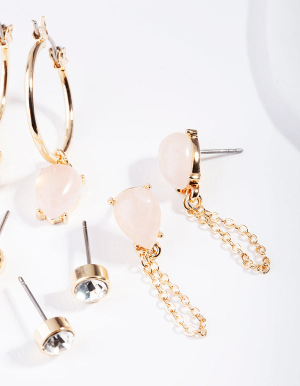 Gold Neutral Rose Quartz Ear Stack