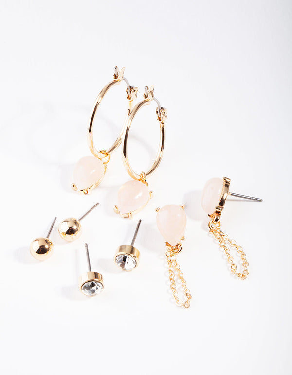 Gold Neutral Rose Quartz Ear Stack