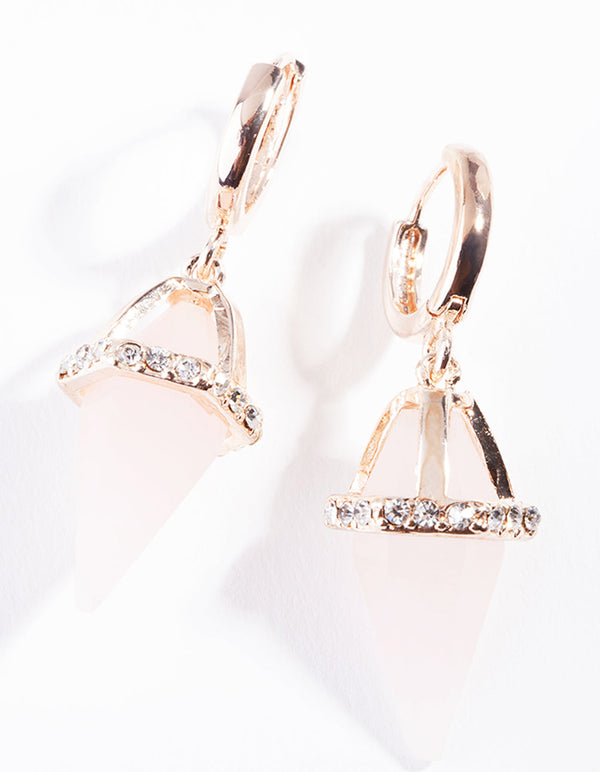 Rose Gold Rose Quartz Encased Stone Earrings