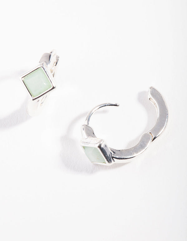 Silver Jade Stone Huggie Earrings