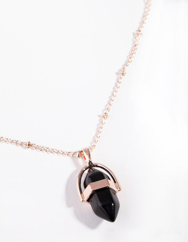 Rose Gold Small Shard Jet Stone Necklace