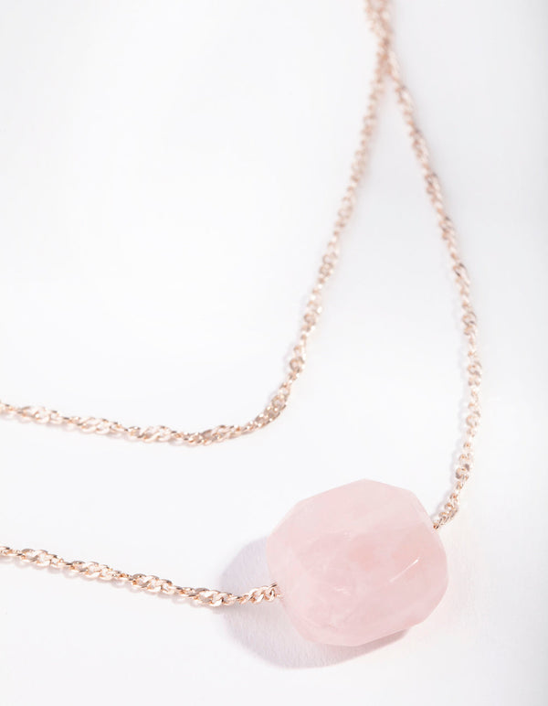 Rose Gold Double Chain Rose Quartz Necklace