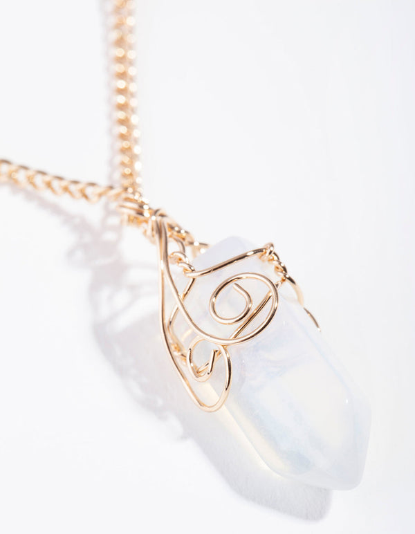 Gold Curled Moonstone Necklace