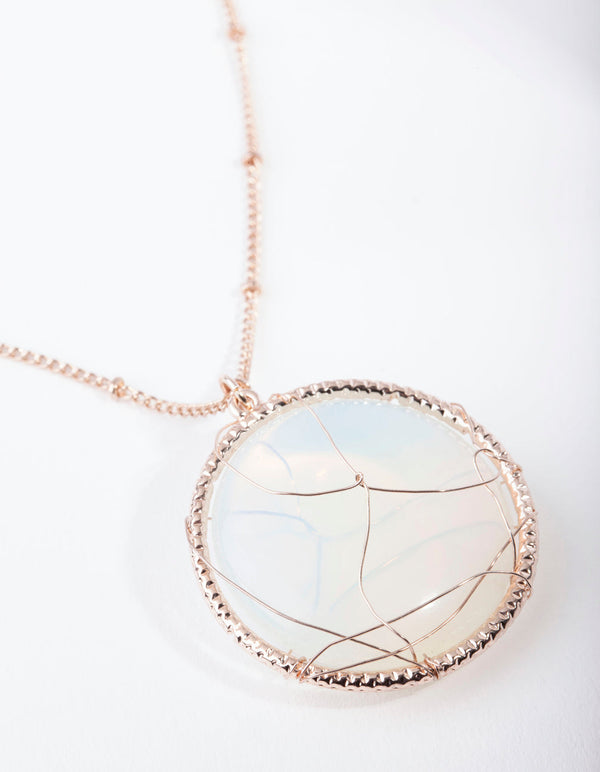 Rose Gold Long Caged Moonstone Necklace