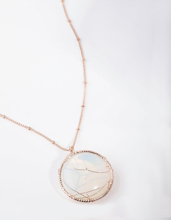 Rose Gold Long Caged Moonstone Necklace