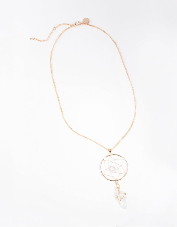 Gold Moonstone Dreamcatcher Necklace