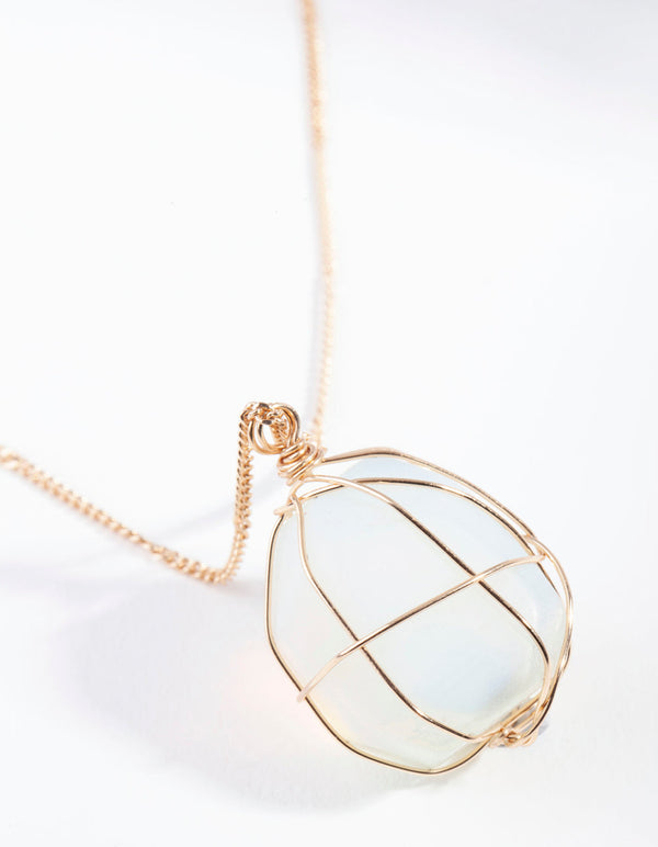 Gold Wire Wrapped Moonstone Necklace