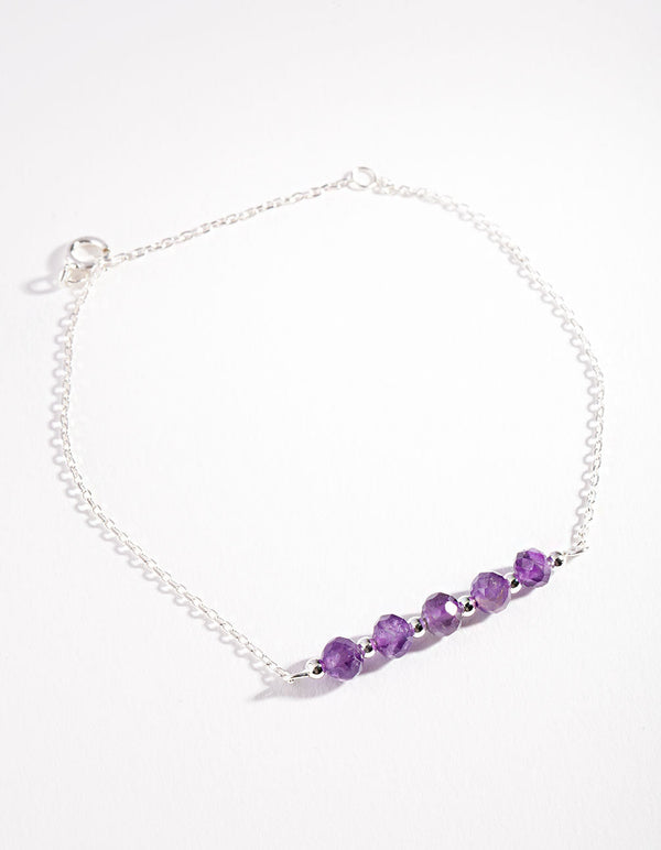Sterling Silver Amethyst Faceted Bead Bracelet