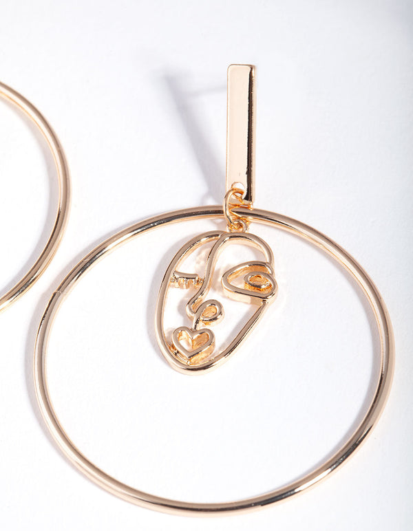 Gold Mini Face Drop Earrings