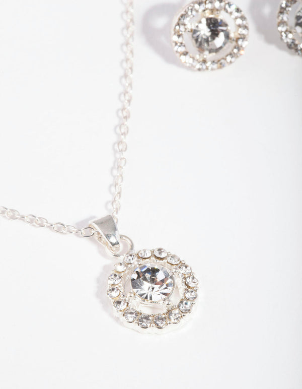 Silver Crystal Halo Jewellery Set