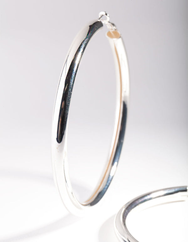 Silver Oversized Polished Hoop Earrings