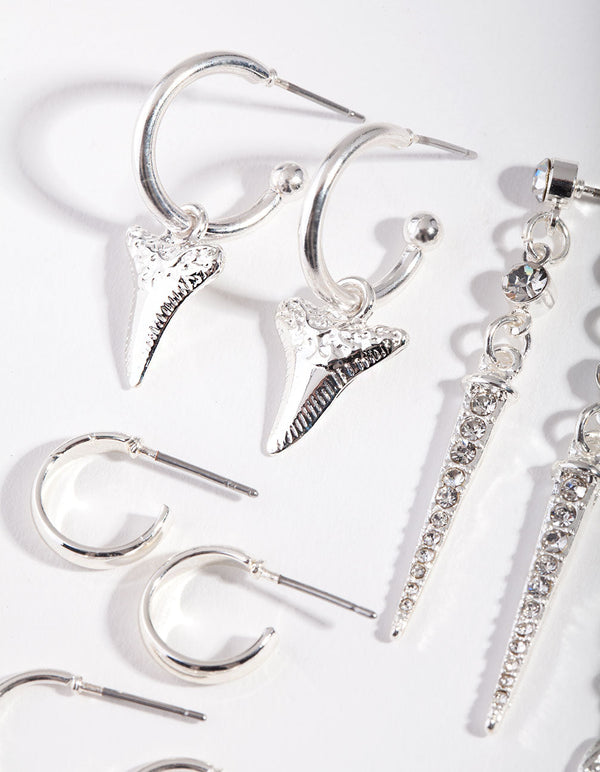 Silver Multi Leaf Earring 6 Pack