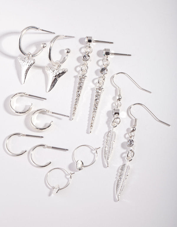 Silver Multi Leaf Earring 6 Pack