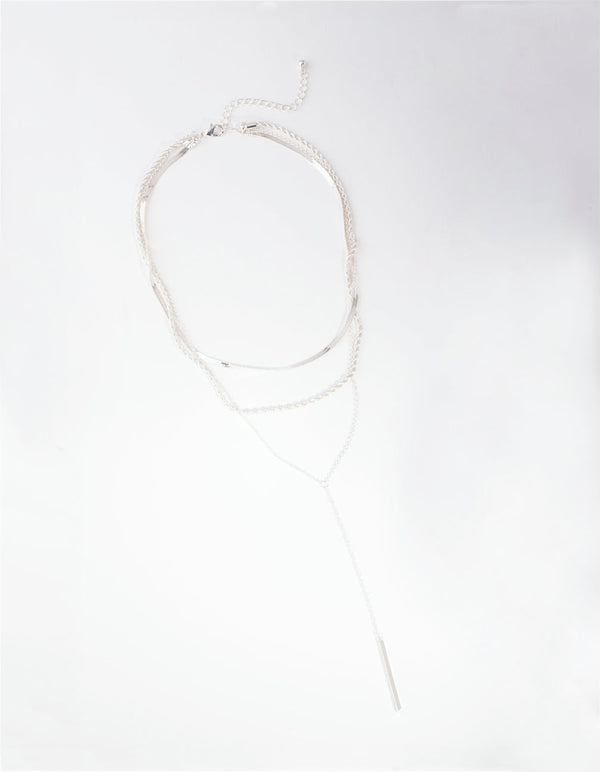 Silver Rope Snake Chain Triple Row Necklace