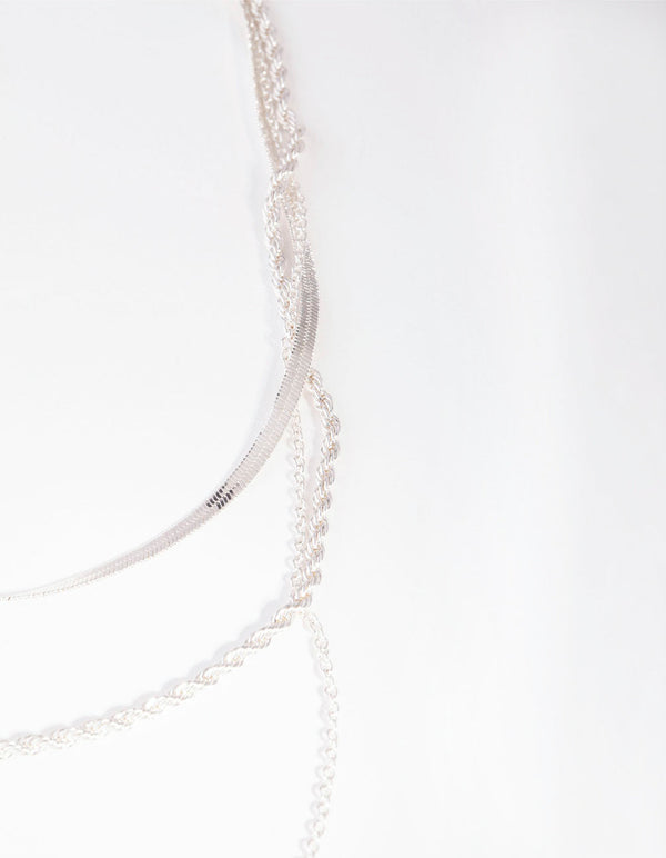 Silver Rope Snake Chain Triple Row Necklace