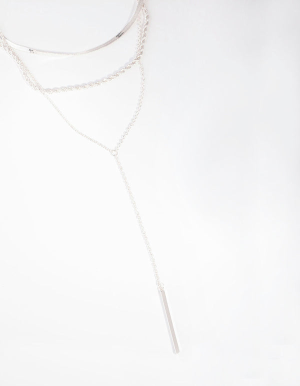 Silver Rope Snake Chain Triple Row Necklace