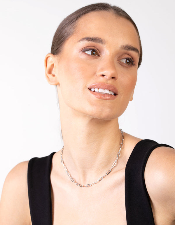 Rhodium Link Chain Necklace