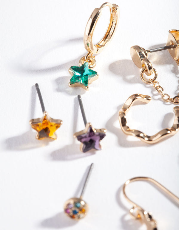 Gold Star Drop Diamante Ear Stack