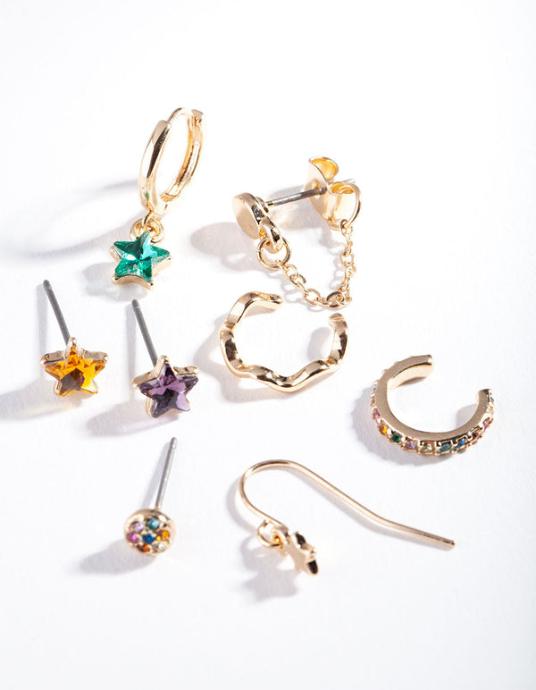 Gold Star Drop Diamante Ear Stack