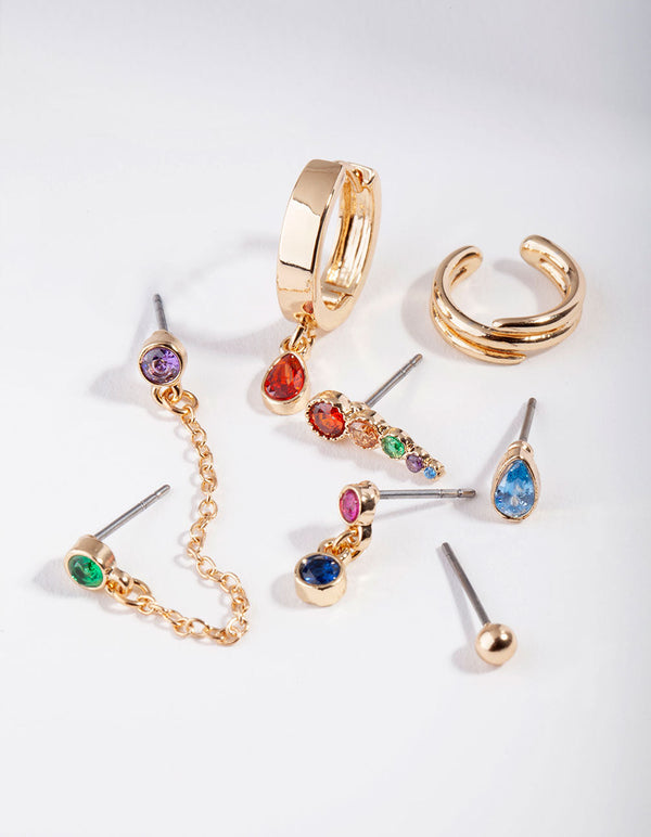 Gold Rainbow Diamante Charm Ear Stack