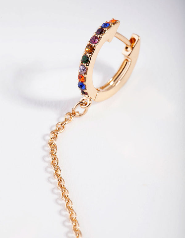 Gold Rainbow Diamante Chain Huggie Earrings