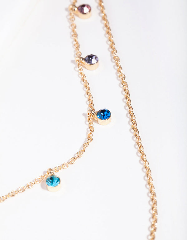 Gold Mini Rainbow Diamante Layered Necklace