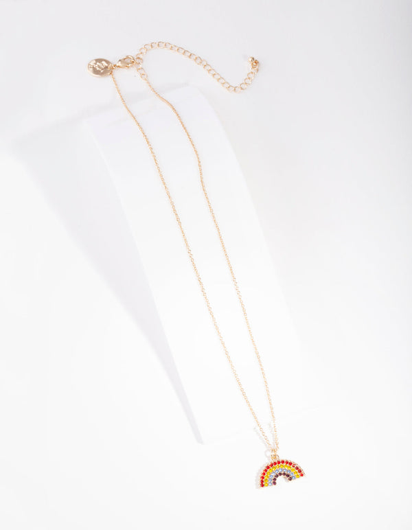 Gold Rainbow Diamante Pendant Necklace