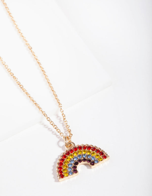 Gold Rainbow Diamante Pendant Necklace