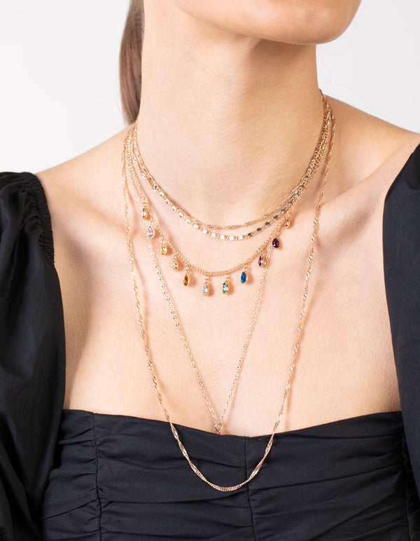 Gold Layered Rainbow Stone Necklace