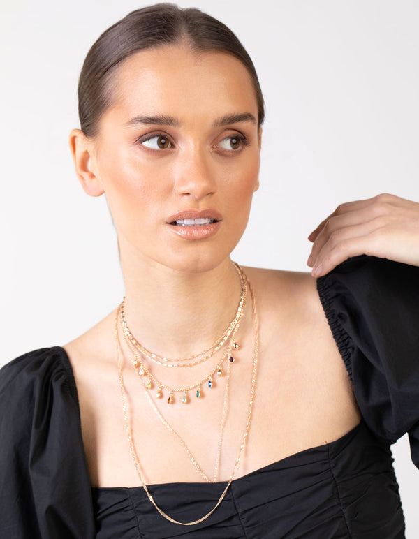 Gold Layered Rainbow Stone Necklace