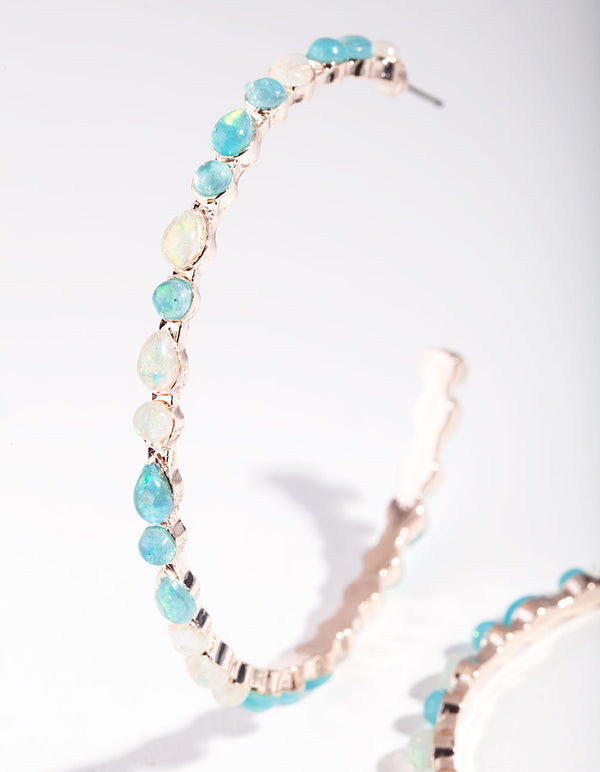 Rose Gold Blue Stone Hoop Earrings