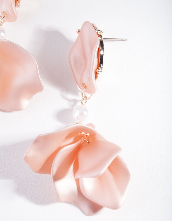 Pink Pearl Flower Petal Earrings