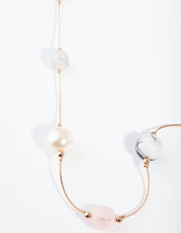 Gold Multi Coloured Pastel Acrylic Pearl Necklace