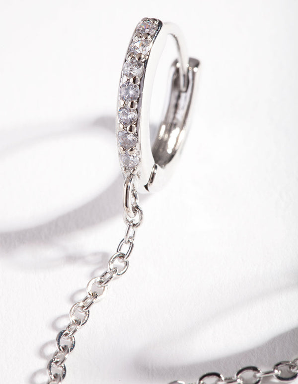 Rhodium Cubic Zirconia Double Huggie Earrings