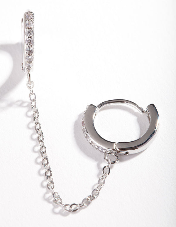 Rhodium Cubic Zirconia Double Huggie Earrings