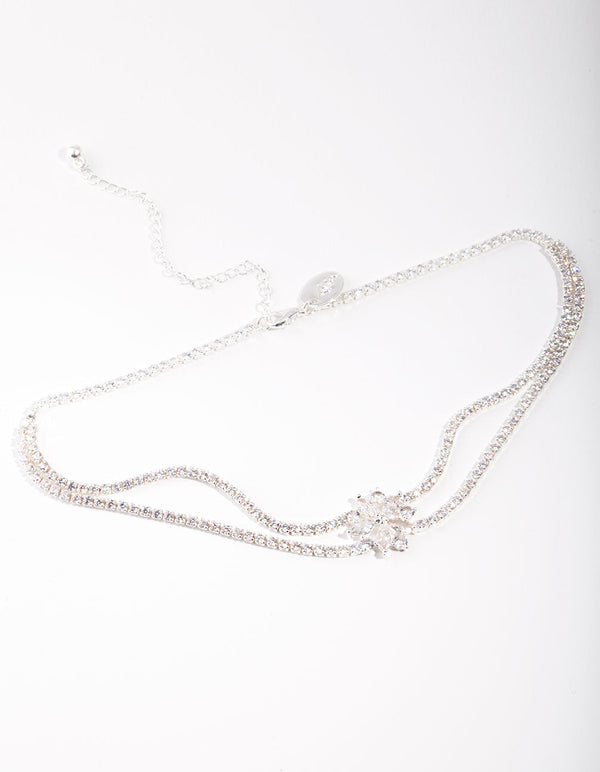 Srebrny naszyjnik choker z cyrkonii sześciennej, 2 rzędy