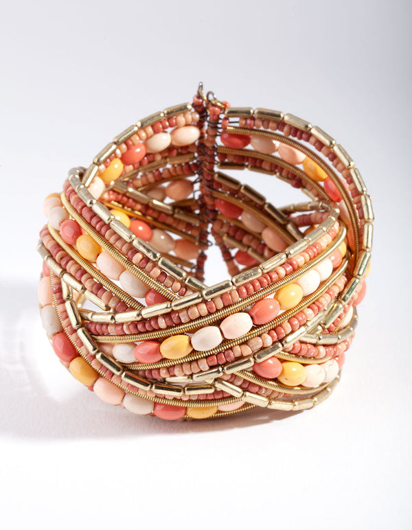 Gold Crossover Bead Cuff