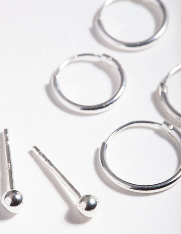 Sterling Silver Ball and Hoop Earring 3 Pack
