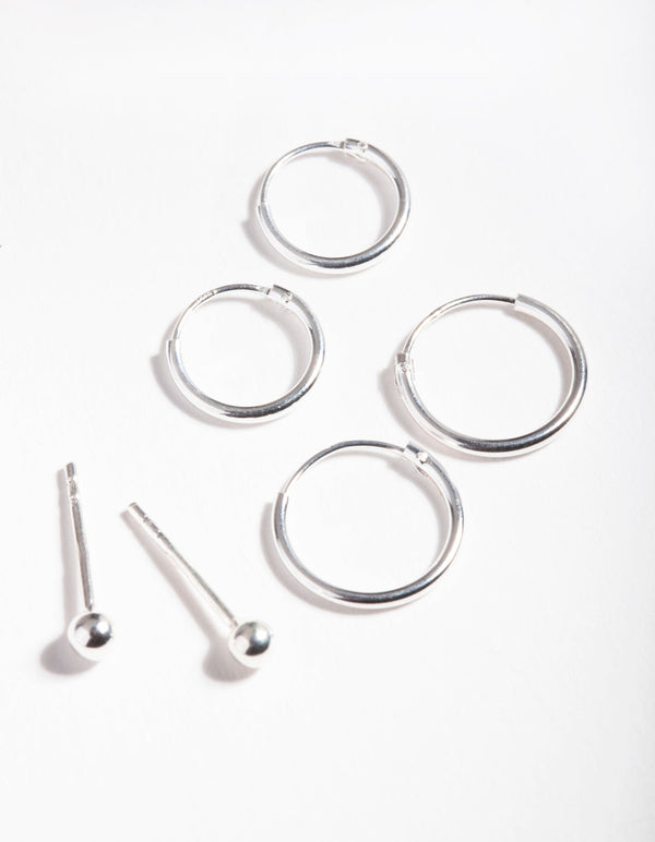 Sterling Silver Ball and Hoop Earring 3 Pack