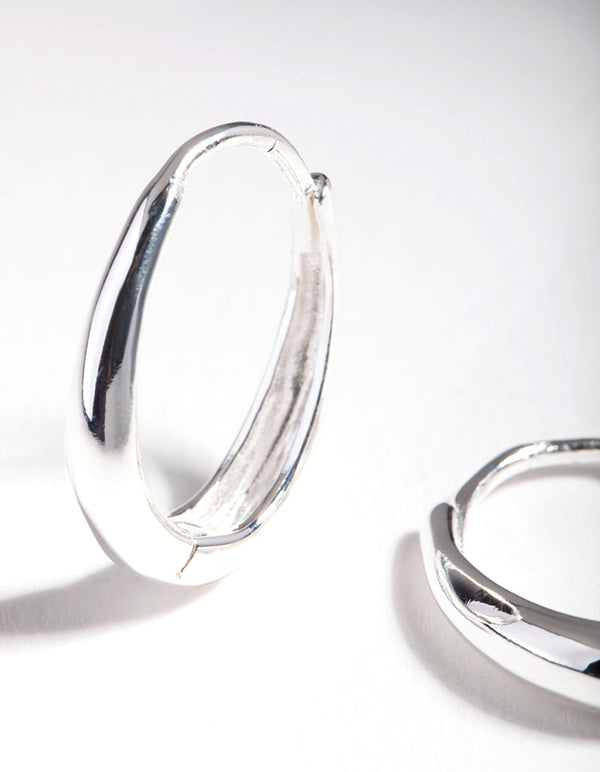 Sterling Silver Oval Drop Huggie Earrings