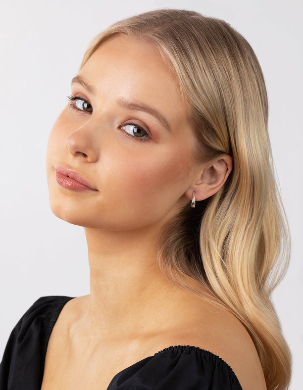 Sterling Silver Oval Drop Huggie Earrings