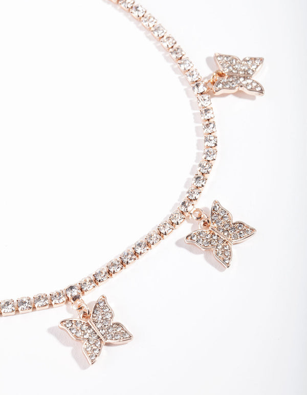 Naszyjnik choker z motylem i diamentami w kolorze różowego złota