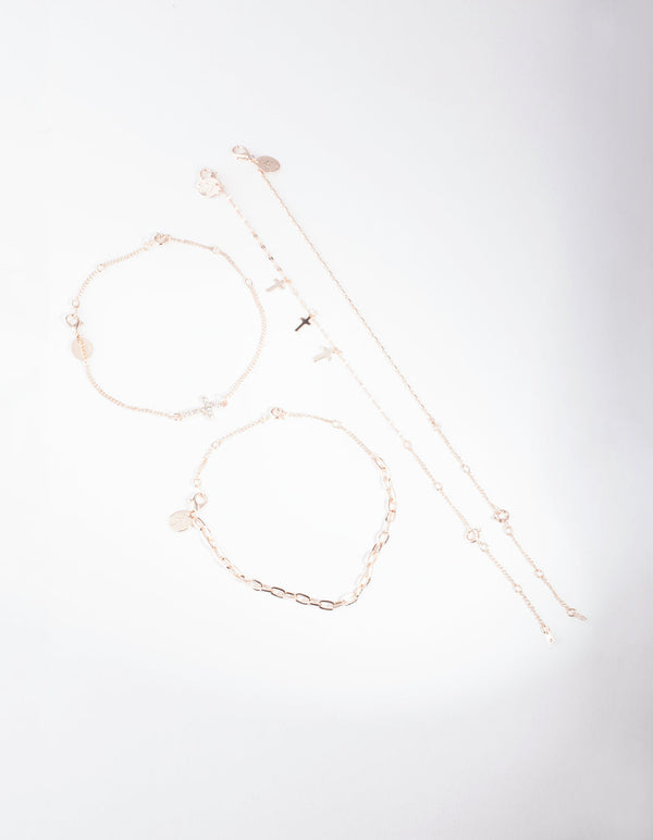Rose Gold Chain & Cross Bracelet Anklet Pack