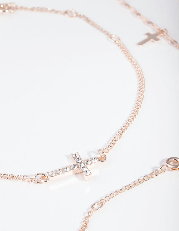 Rose Gold Chain & Cross Bracelet Anklet Pack