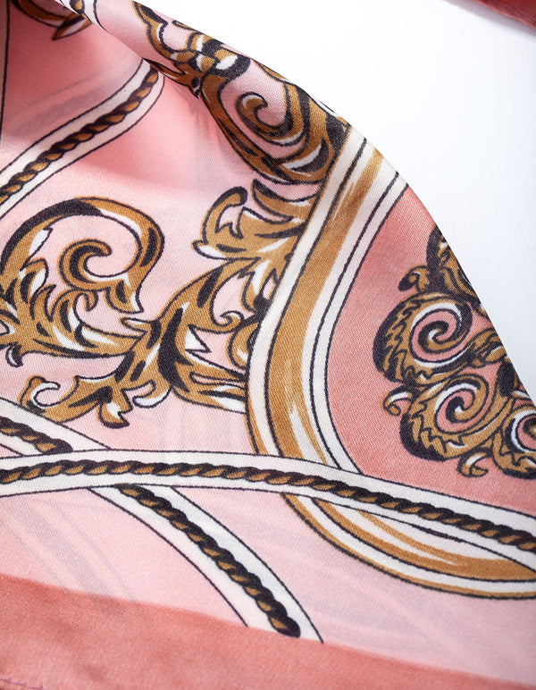 Pink Gold Baroque Print Bandana Hair Scarf
