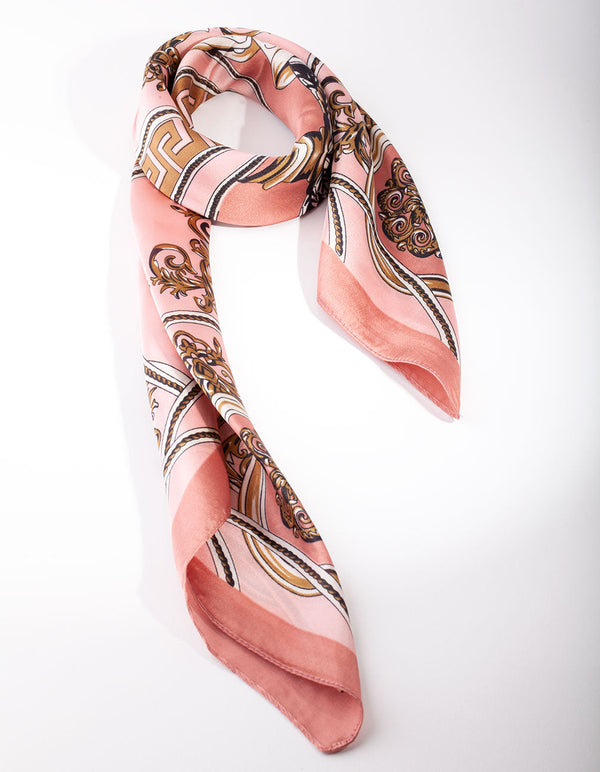 Pink Gold Baroque Print Bandana Hair Scarf