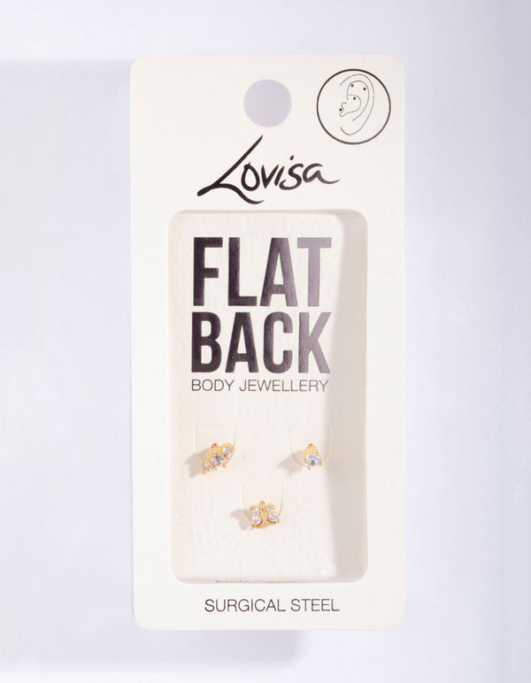 Złota stal chirurgiczna Fine Butterfly Flatback, zestaw 3 sztuk