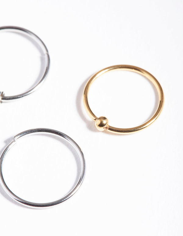 Mixed Metal Surgical Steel Simple Hoop Earring 3 Pack